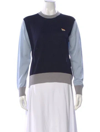 Pre-owned Maison Kitsuné Wool Colorblock Pattern Sweater In Blue
