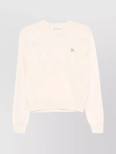 MAISON KITSUNÉ WOOL CREW NECK JUMPER WITH RIBBED CUFFS