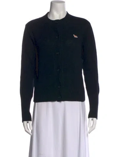 Pre-owned Maison Kitsuné Wool Crew Neck Sweater In Black