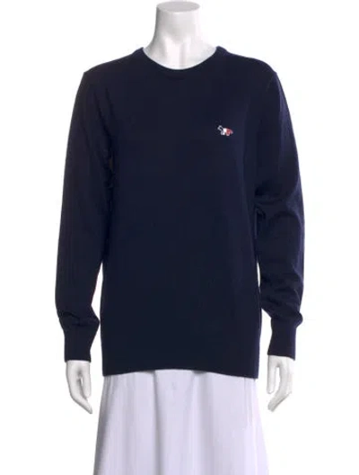 Pre-owned Maison Kitsuné Wool Crew Neck Sweater In Blue