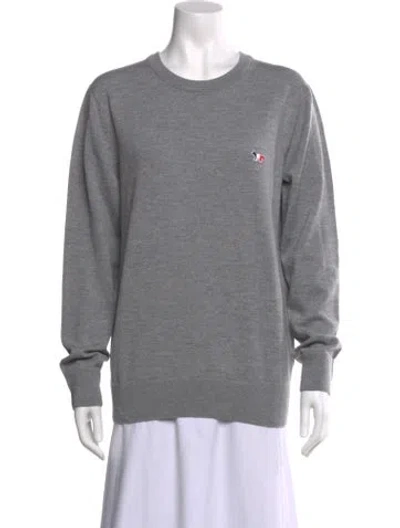 Pre-owned Maison Kitsuné Wool Crew Neck Sweater In Gray