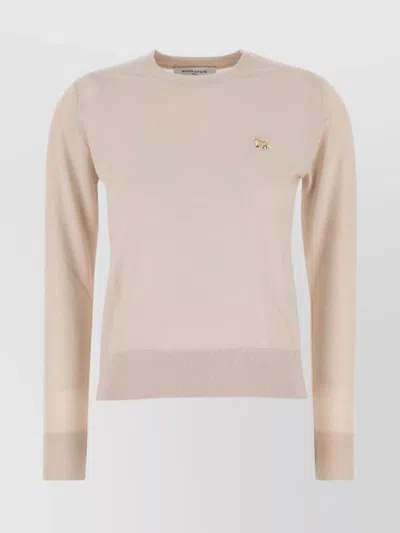 MAISON KITSUNÉ WOOL CREW NECK SWEATER WITH RIBBED FINISH