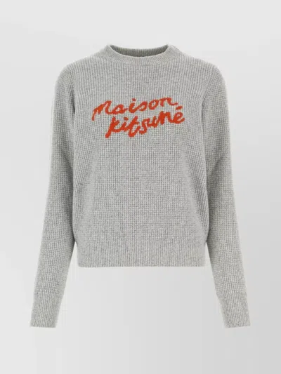 MAISON KITSUNÉ WOOL CREW NECK SWEATER WITH RIBBED TEXTURE