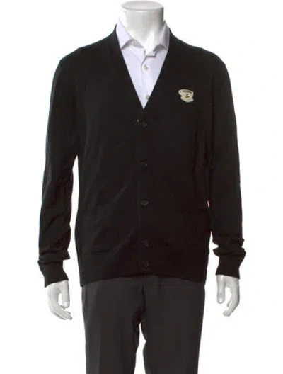 Pre-owned Maison Kitsuné Wool Graphic Print Cardigan W/ Tags In Black