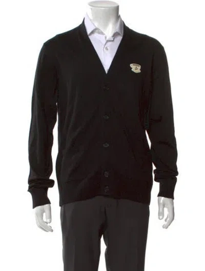 Pre-owned Maison Kitsuné Wool Graphic Print Cardigan W/ Tags In Black