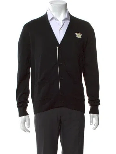 Pre-owned Maison Kitsuné Wool Graphic Print Cardigan W/ Tags In Black