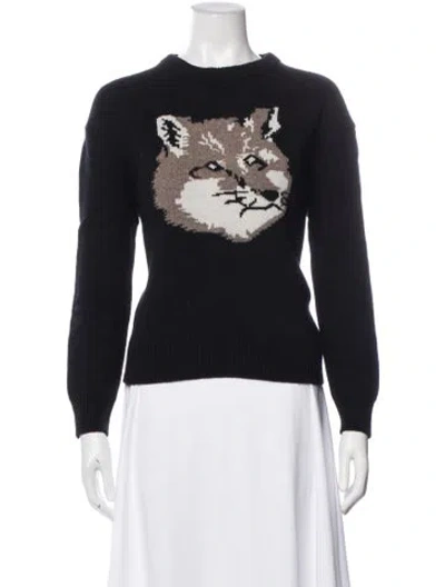 Pre-owned Maison Kitsuné Wool Graphic Print Sweater In Blue