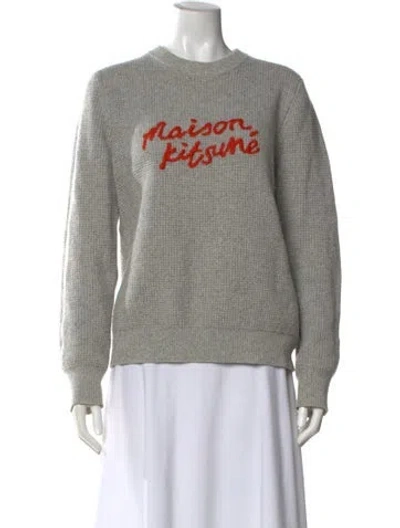 Pre-owned Maison Kitsuné Wool Graphic Print Sweater In Gray