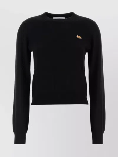 Maison Kitsuné Wool Knit Sweater With Ribbed Cuffs And Hem In Black