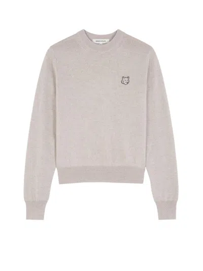 Maison Kitsuné Fox Head Patch Wool Sweater In Beige