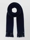 Maison Kitsuné Wool Scarf With Embroidered Detail And Fringed Ends In Blue