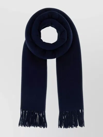 MAISON KITSUNÉ WOOL SCARF WITH EMBROIDERED DETAIL AND FRINGED ENDS