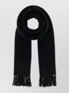 Maison Kitsuné Wool Scarf With Fringed Edges And Embroidery In Black