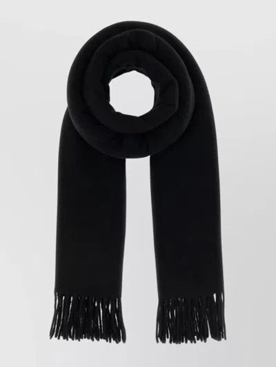Maison Kitsuné Wool Scarf With Fringed Edges And Embroidery In Black