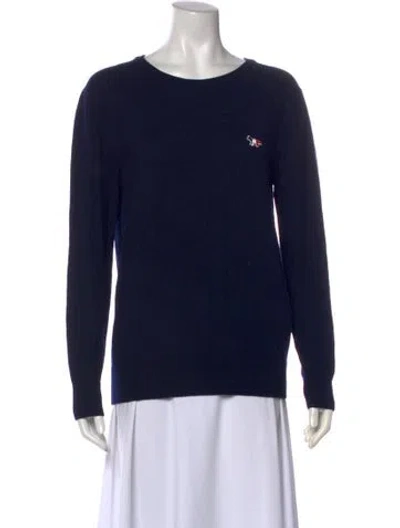 Pre-owned Maison Kitsuné Wool Scoop Neck Sweater In Blue