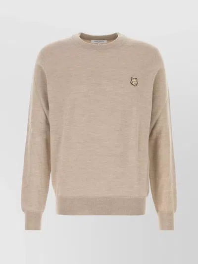 Maison Kitsuné Wool Sweater With Ribbed Cuffs And Hem In Neutral