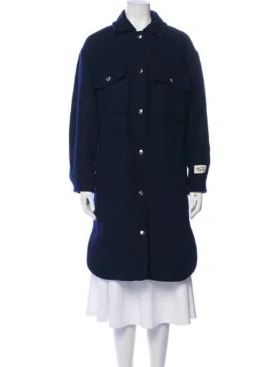 Pre-owned Maison Kitsuné Wool Trench Coat In Blue