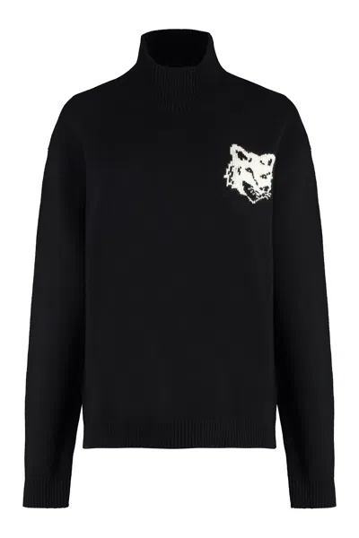 Maison Kitsuné Wool Turtleneck Sweater In Black