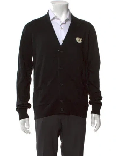Pre-owned Maison Kitsuné Wool V-neck Cardigan In Black