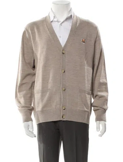 Pre-owned Maison Kitsuné Wool V-neck Cardigan In Neutral