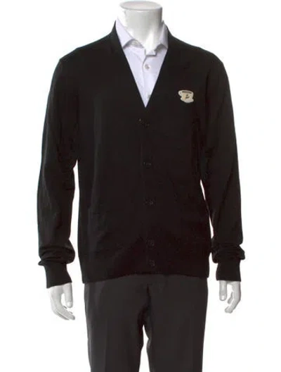 Pre-owned Maison Kitsuné Wool V-neck Cardigan W/ Tags In Black