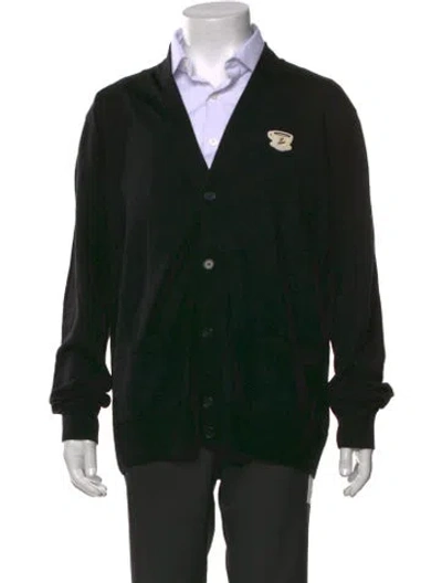 Pre-owned Maison Kitsuné Wool V-neck Cardigan W/ Tags In Black