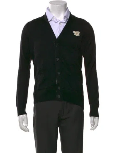 Pre-owned Maison Kitsuné Wool V-neck Cardigan W/ Tags In Black