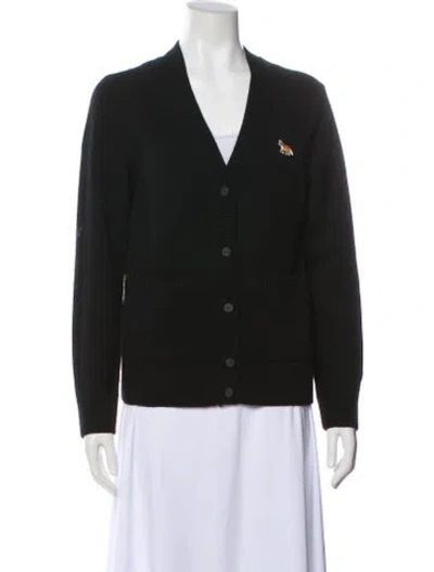 Pre-owned Maison Kitsuné Wool V-neck Sweater In Black
