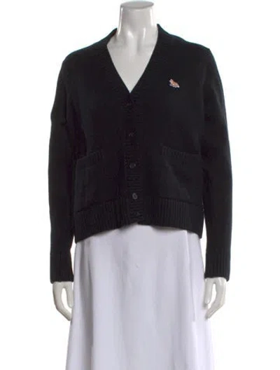 Pre-owned Maison Kitsuné Wool V-neck Sweater In Black