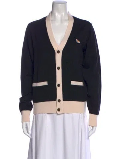 Pre-owned Maison Kitsuné Wool V-neck Sweater In Black