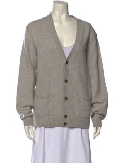 Pre-owned Maison Kitsuné Wool V-neck Sweater In Gray