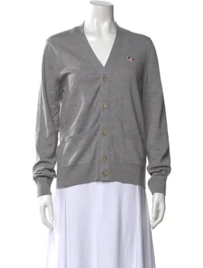 Pre-owned Maison Kitsuné Wool V-neck Sweater In Gray