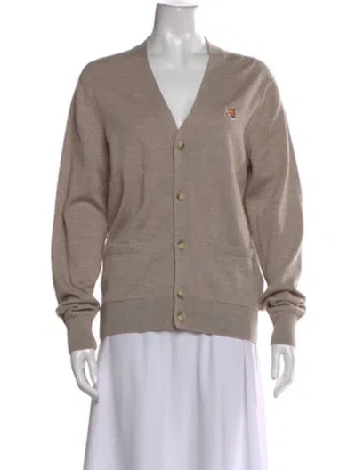 Pre-owned Maison Kitsuné Wool V-neck Sweater In Neutral