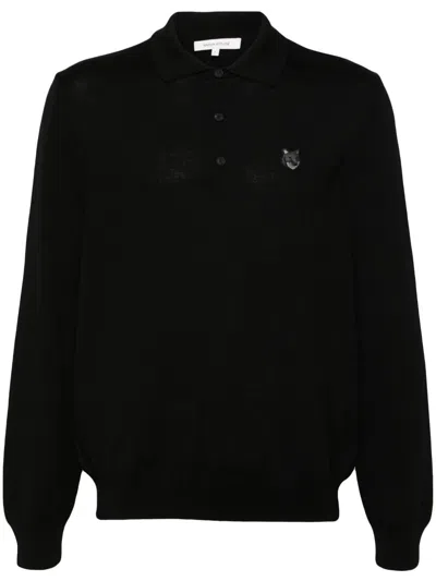 Maison Kitsuné Bold Fox Head Patch Polo Jumper In Black