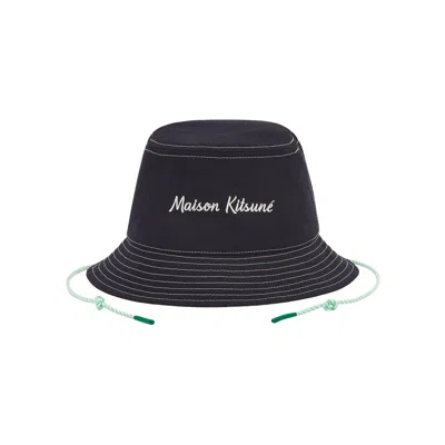 Pre-owned Maison Kitsuné Workwear Bucket Hat 'navy' | Blue | Men's Size Xs/s