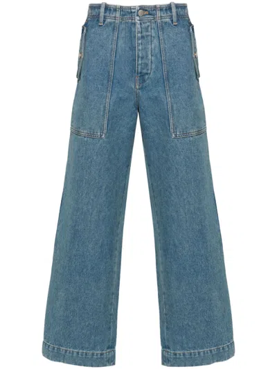 MAISON KITSUNÉ BLUE WORKWEAR LOW-RISE STRAIGHT-LEG JEANS