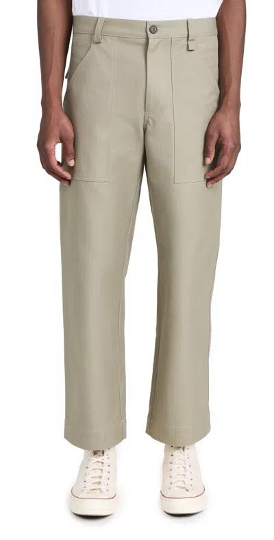 Maison Kitsuné Utility Cotton Workwear Pants With Wide Leg In Green