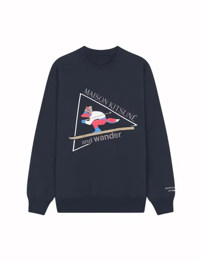 Pre-owned Maison Kitsuné X And Wander Cotton Sweatshirt In Navy Blue
