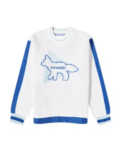 Maison Kitsuné X And Wander Logo-intarsia Jumper In Multi