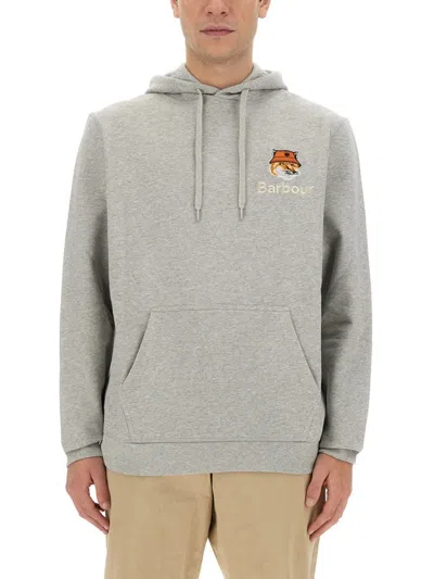 Maison Kitsuné X Barbour Hoodie And Fox Head In Grey