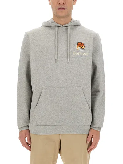 Maison Kitsuné X Barbour Hoodie And Fox Head In Grey