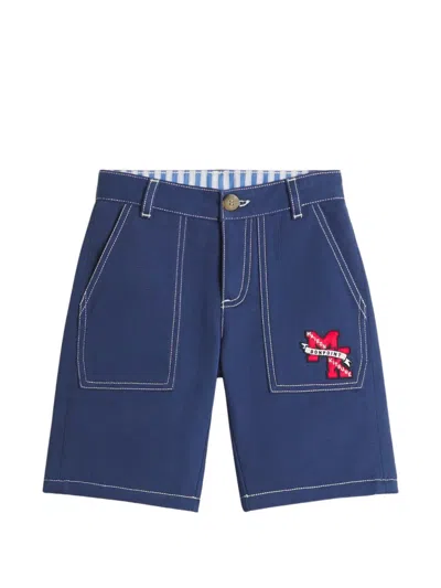 Maison Kitsuné Kids' X Bonpoint Elzo Logo-patch Topstitched Shorts In Blue