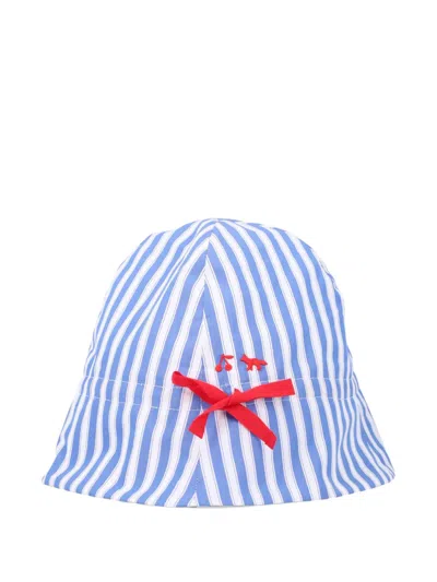Maison Kitsuné Kids' X Bonpoint Grigri Stripe-pattern Hat In Blue