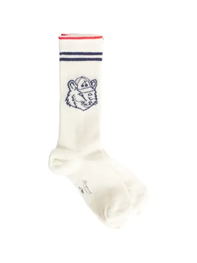 Maison Kitsuné Kids' X Bonpoint Lian Logo-intarsia Striped Socks In White