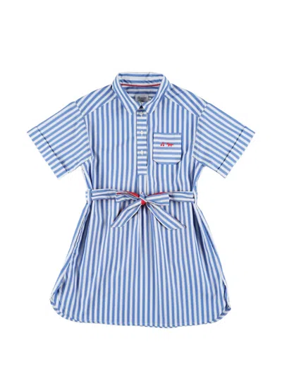 Maison Kitsuné Kids' X Bonpoint Lissandra Striped Belted Shirt Dress In Blue