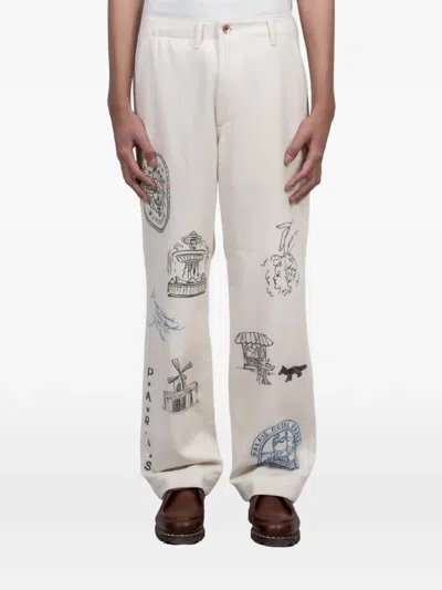 Maison Kitsuné X Kuro Handwritten Postcard Trousers In White