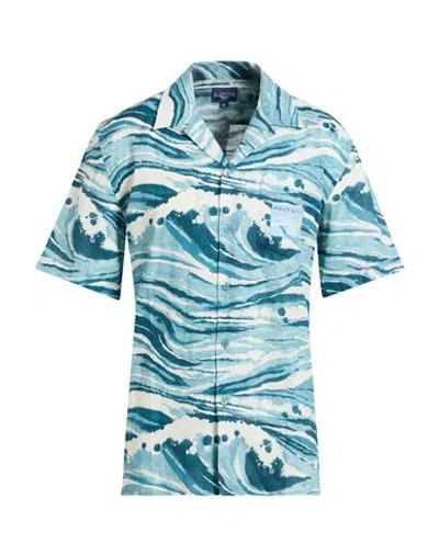 Maison Kitsuné X Vilebrequin Man Shirt Deep Teal Size S Linen In Multi