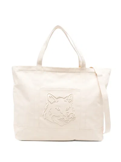 Maison Kitsuné Xl Fox-log Tote Bag In White