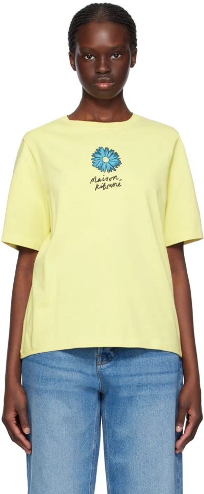 Maison Kitsuné Yellow Floating Flower T-shirt In P726 Lemonade