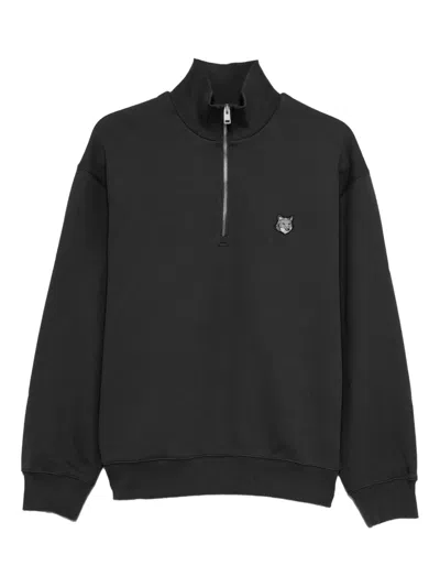 Maison Kitsuné Grey Fox Head Patch Comfort Half Zipped In Animal Print